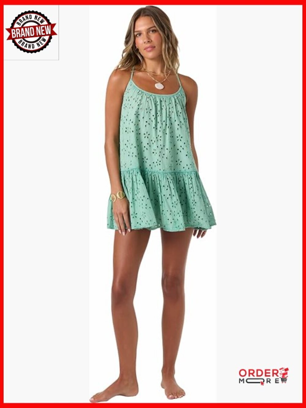 Women's Mini Eyelet Cover-Up Dress with Adjustable Straps